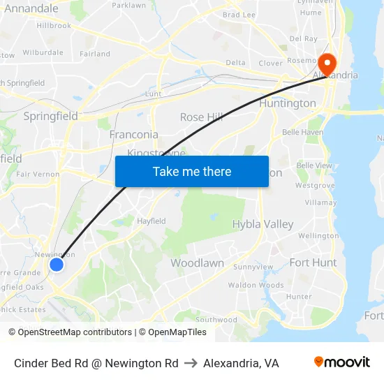 Cinder Bed Rd @ Newington Rd to Alexandria, VA map