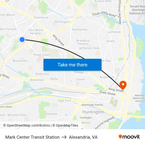 Mark Center Transit Station to Alexandria, VA map