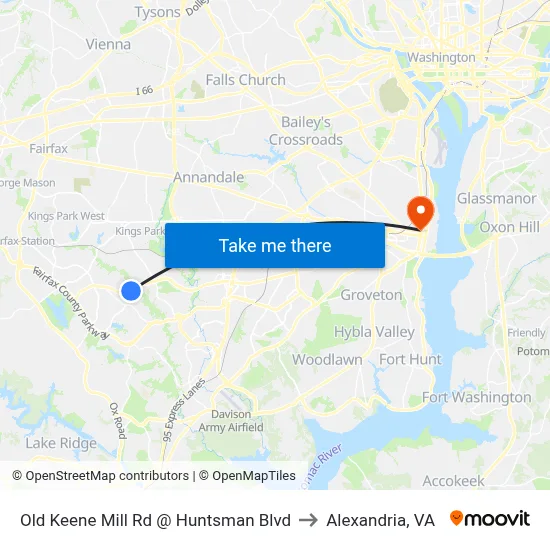 Old Keene Mill Rd @ Huntsman Blvd to Alexandria, VA map