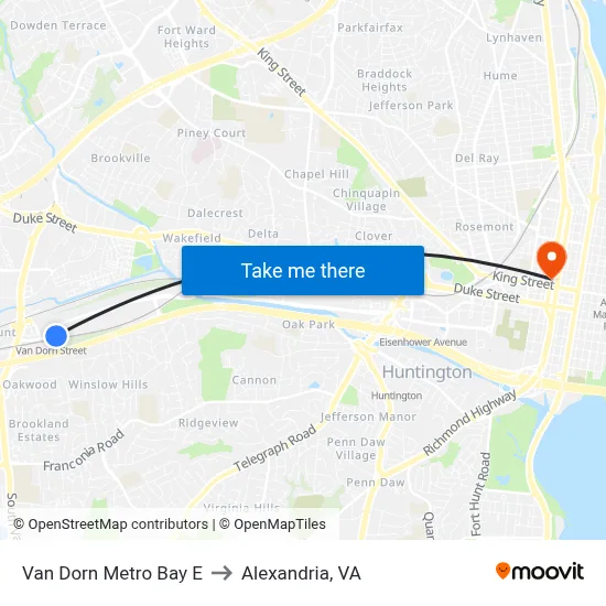 Van Dorn Metro Bay E to Alexandria, VA map