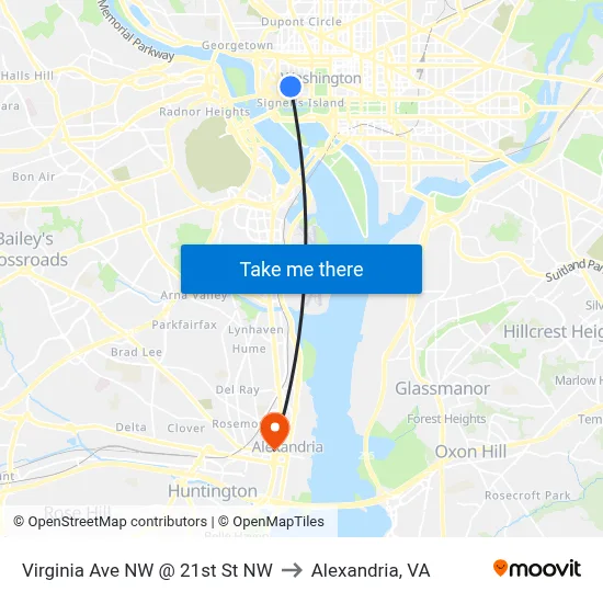 Virginia Ave NW @ 21st St NW to Alexandria, VA map