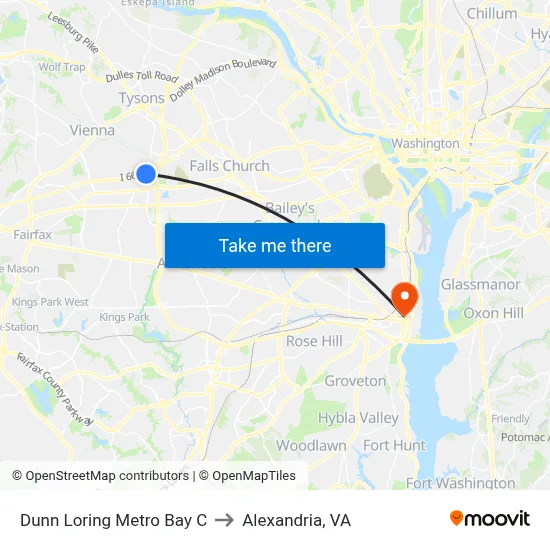 Dunn Loring Metro Bay C to Alexandria, VA map