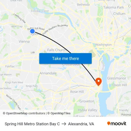 Spring Hill Metro Station Bay C to Alexandria, VA map