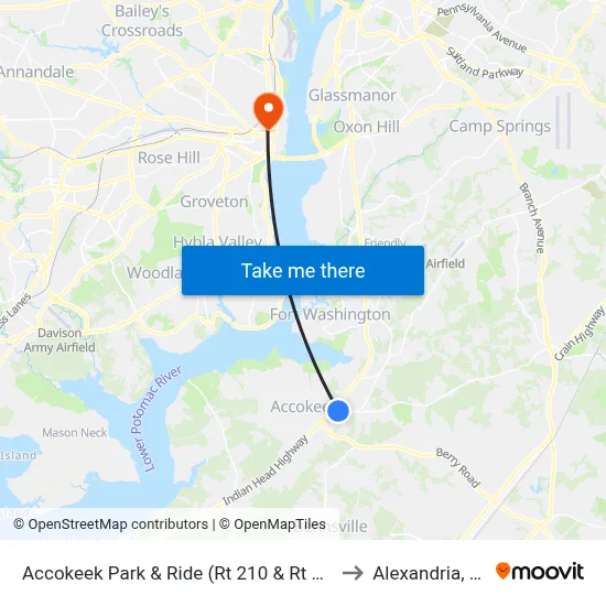 Accokeek Park & Ride (Rt 210 & Rt 373) to Alexandria, VA map