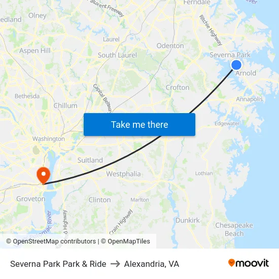 Severna Park Park & Ride to Alexandria, VA map