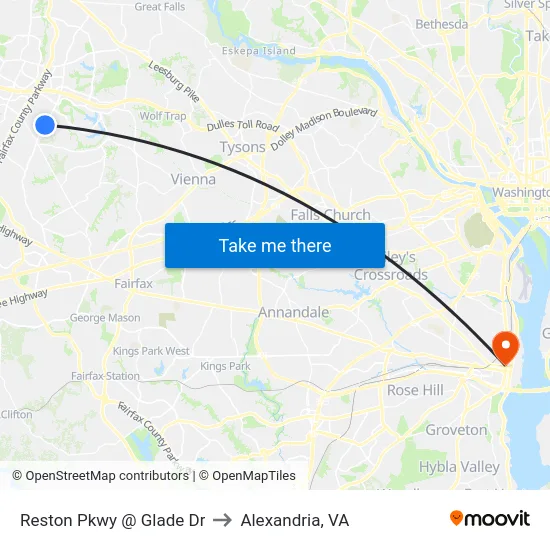 Reston Pkwy @ Glade Dr to Alexandria, VA map