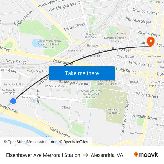 Eisenhower Ave Metrorail Station to Alexandria, VA map