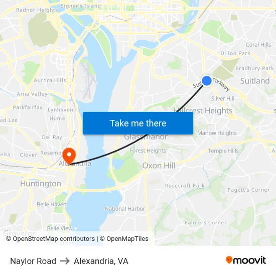 Naylor Road to Alexandria, VA map