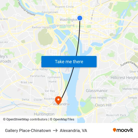 Gallery Place-Chinatown to Alexandria, VA map