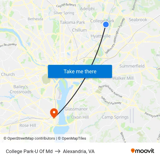 College Park-U Of Md to Alexandria, VA map