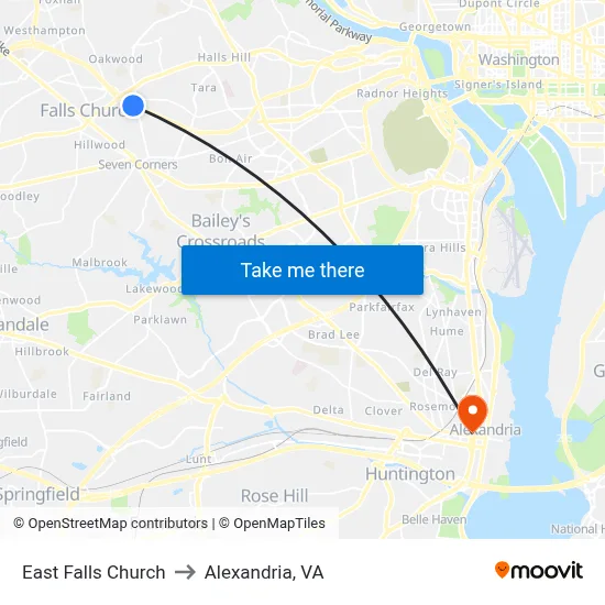 East Falls Church to Alexandria, VA map