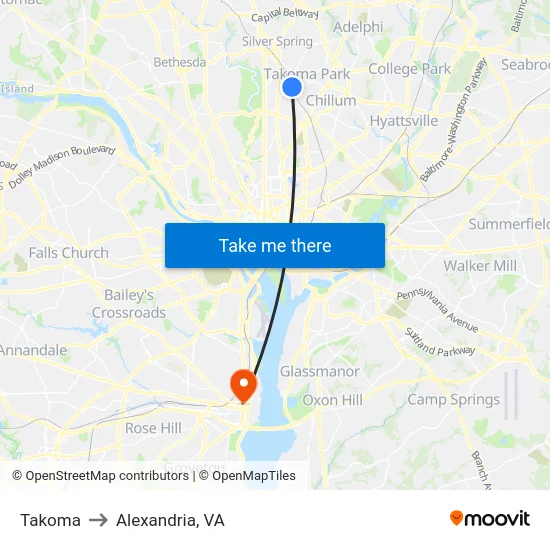 Takoma to Alexandria, VA map