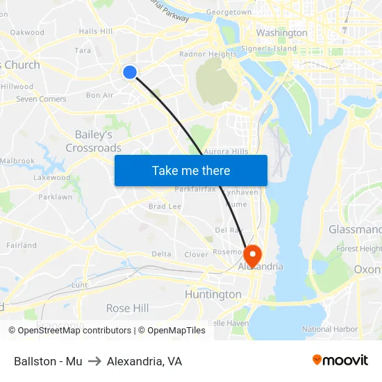 Ballston - Mu to Alexandria, VA map