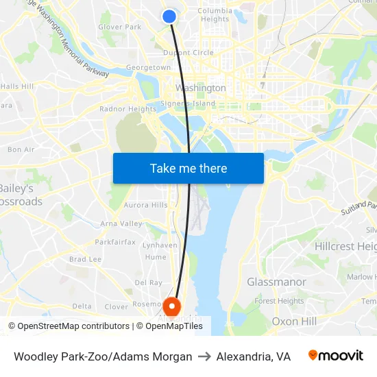 Woodley Park-Zoo/Adams  Morgan to Alexandria, VA map