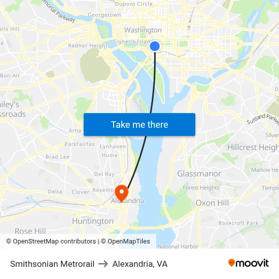 Smithsonian Metrorail to Alexandria, VA map