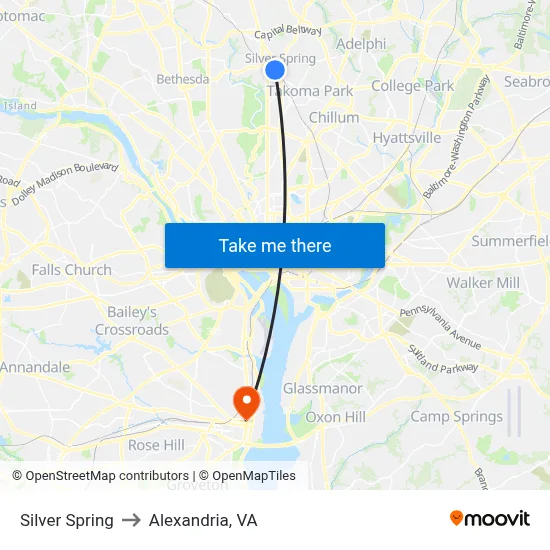 Silver Spring to Alexandria, VA map