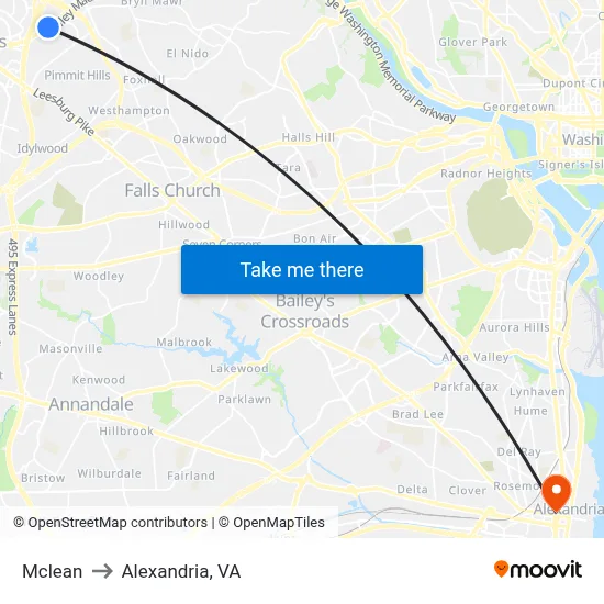 Mclean to Alexandria, VA map
