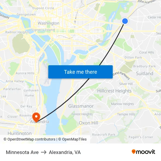 Minnesota Ave to Alexandria, VA map