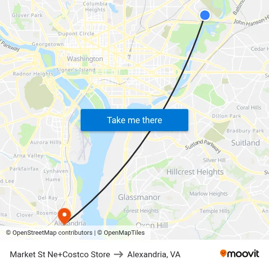 Market St Ne+Costco Store to Alexandria, VA map
