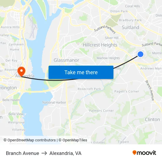 Branch Avenue to Alexandria, VA map