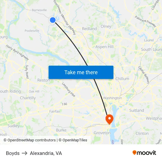 Boyds to Alexandria, VA map