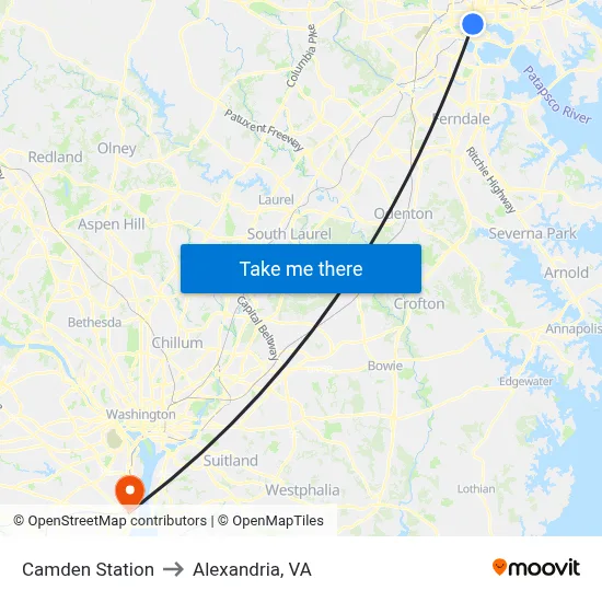 Camden Station to Alexandria, VA map