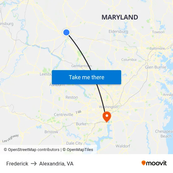 Frederick to Alexandria, VA map