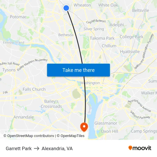 Garrett Park to Alexandria, VA map