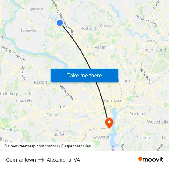 Germantown to Alexandria, VA map