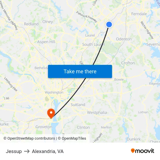 Jessup to Alexandria, VA map