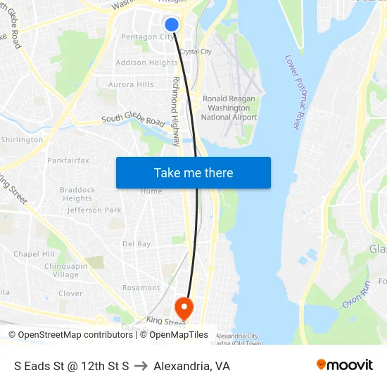 S Eads St @ 12th St S to Alexandria, VA map