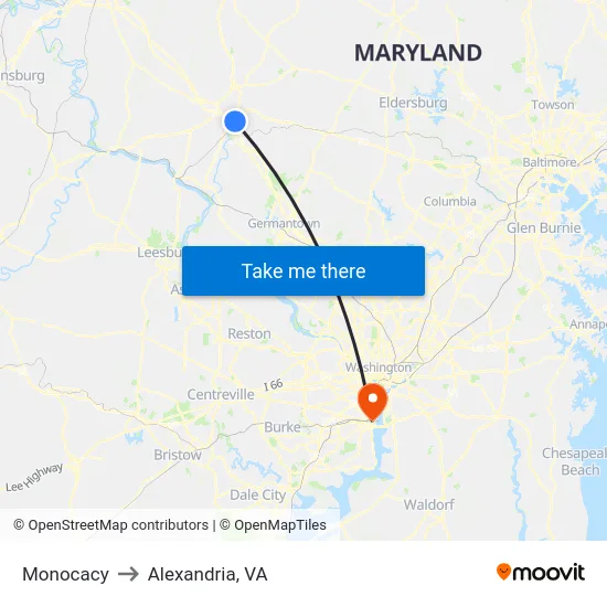 Monocacy to Alexandria, VA map