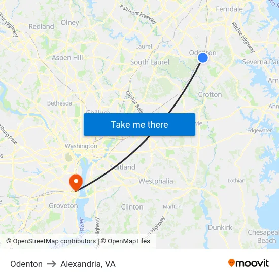 Odenton to Alexandria, VA map