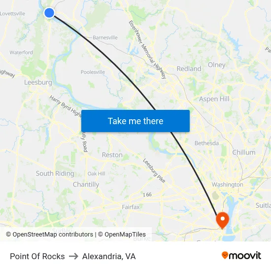 Point Of Rocks to Alexandria, VA map