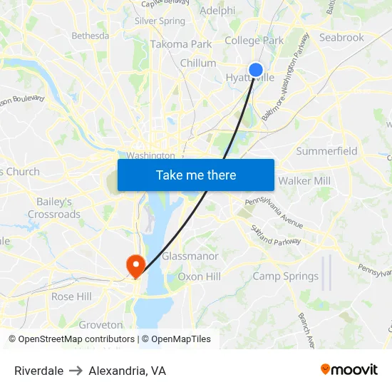 Riverdale to Alexandria, VA map