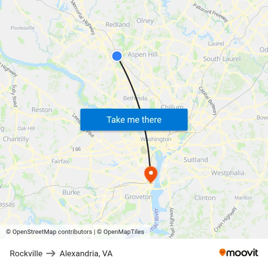 Rockville to Alexandria, VA map