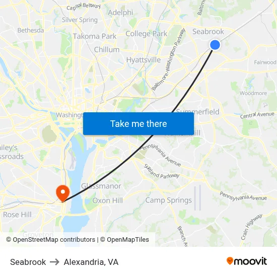 Seabrook to Alexandria, VA map