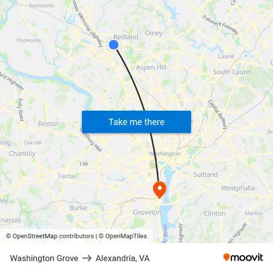 Washington Grove to Alexandria, VA map