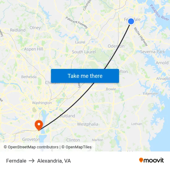 Ferndale to Alexandria, VA map