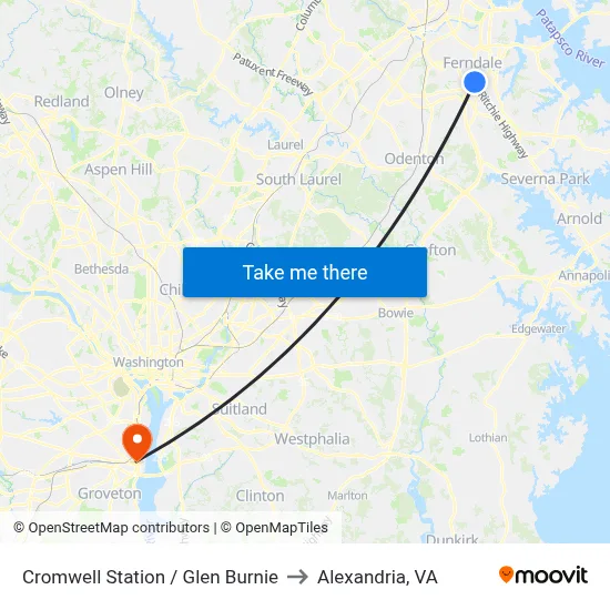 Cromwell Station / Glen Burnie to Alexandria, VA map