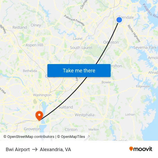 Bwi Airport to Alexandria, VA map