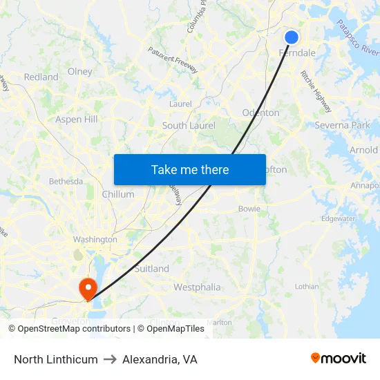 North Linthicum to Alexandria, VA map