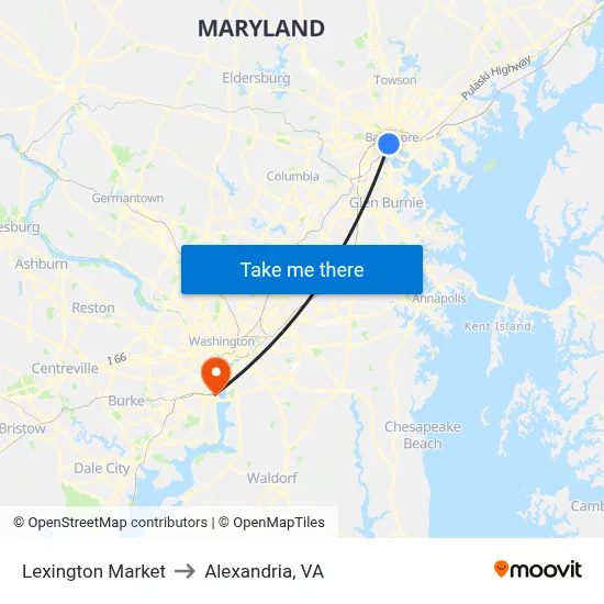 Lexington Market to Alexandria, VA map