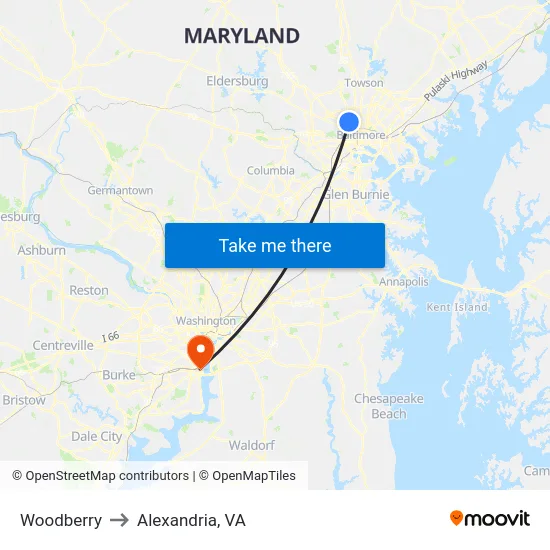 Woodberry to Alexandria, VA map