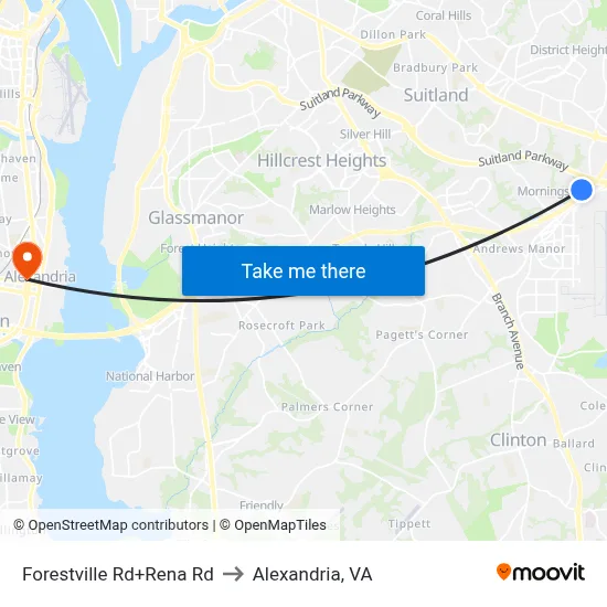 Forestville Rd+Rena Rd to Alexandria, VA map