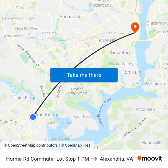 Horner Rd Commuter Lot Stop 1 PM to Alexandria, VA map