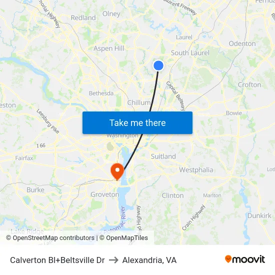 Calverton Bl+Beltsville Dr to Alexandria, VA map