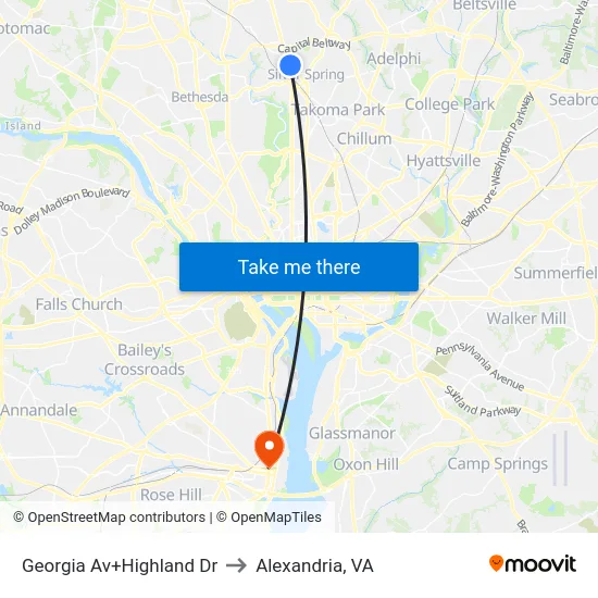 Georgia Av+Highland Dr to Alexandria, VA map