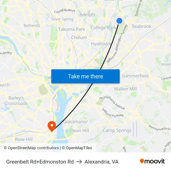 Greenbelt Rd+Edmonston Rd to Alexandria, VA map
