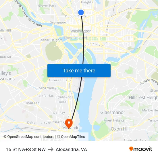 16 St Nw+S St NW to Alexandria, VA map
